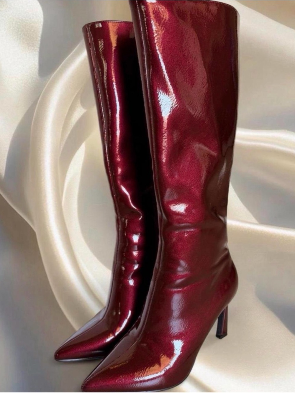Women’s Patent Knee-High Boots in Deep Burgundy
